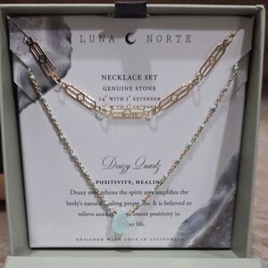 Luna Norte Gold and Genuine Blue Druzy Quartz Necklace Set